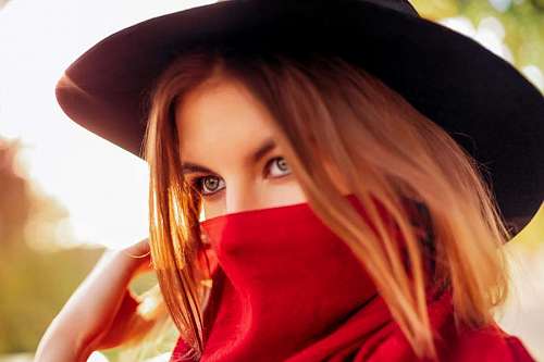 environmental-conservation Young woman with red scarf on her face and sensual look