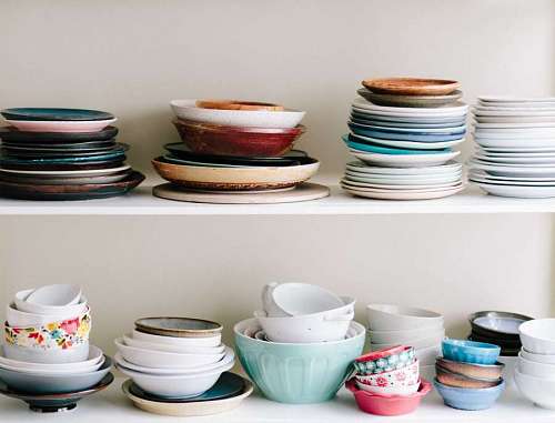 shelf Ceramic plates and bowls