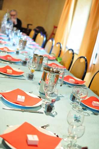 table, interior, served covered cutlery, lunch, di