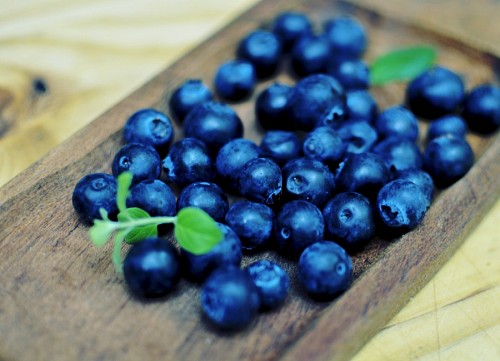 Blueberries with mint leaves