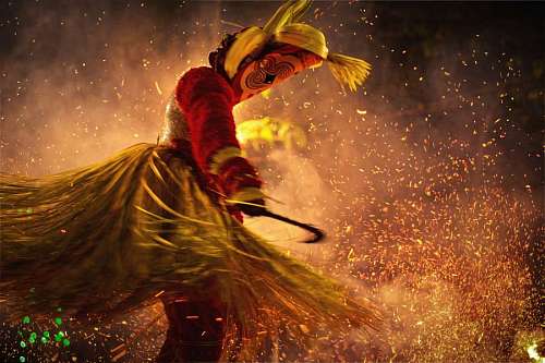 ceremonial Disguised man dancing during a ritual in india