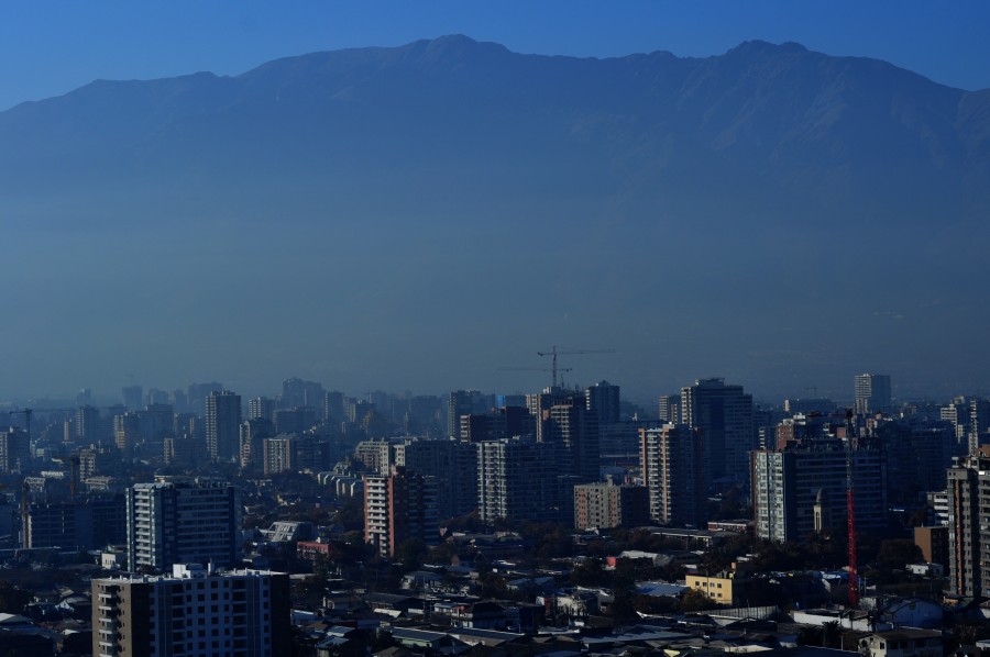 Santiago, Chile, City, Day, Hill, Panoramic, No People, Photography, Skyscraper, Architecture, Capital Cities, Cityscape, Cloud  Sky, Color Image, High Angle View, Horizontal, Outdoors, Sky, Travel, 