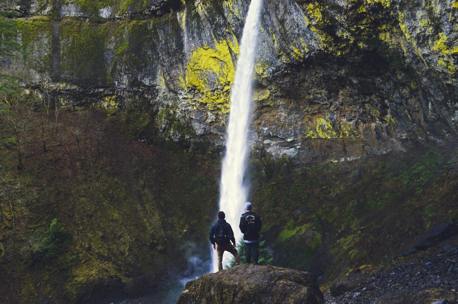 adventure, hiking, waterfall, mountain, landscape, day, awesome, two, people, sport, success, reach, trekking, 