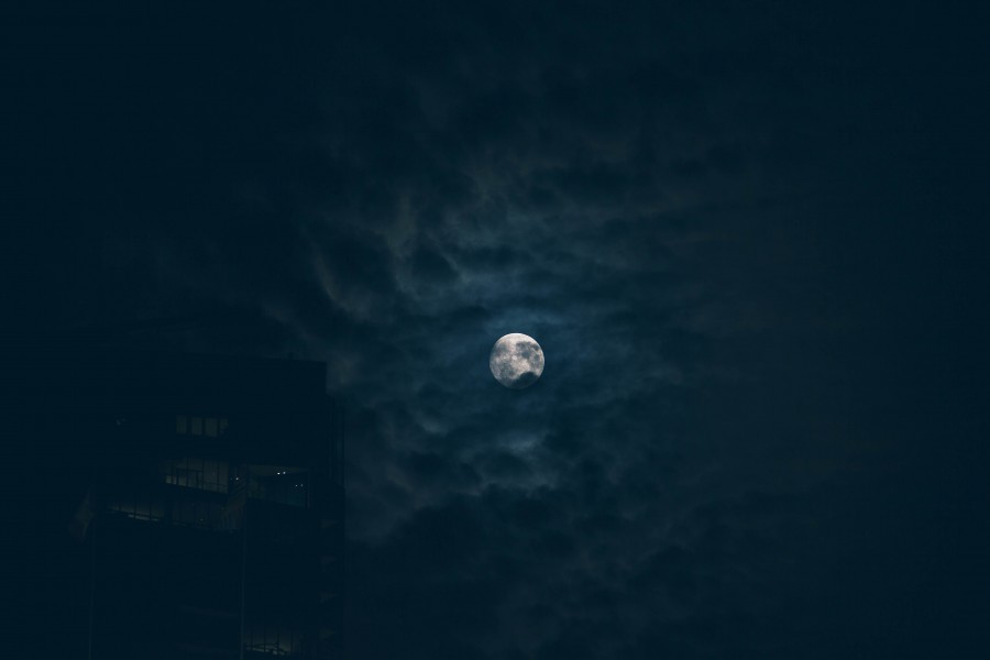 moon, night, sky, dark, full, 