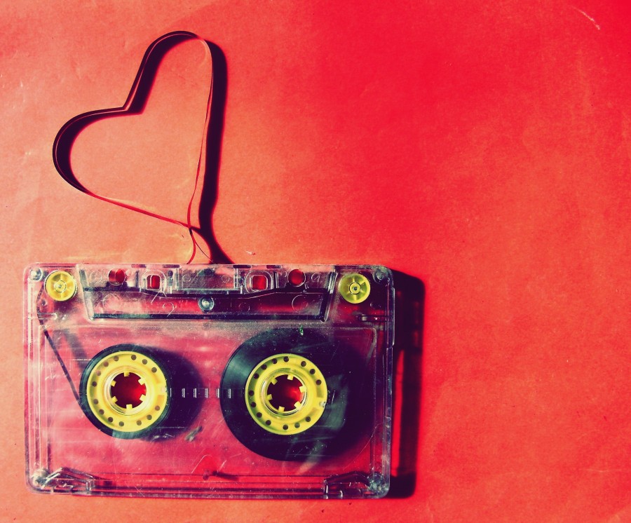 love, cassette, red, ribbon, music, antique, vintage, magnetic, heart, passion, concept,