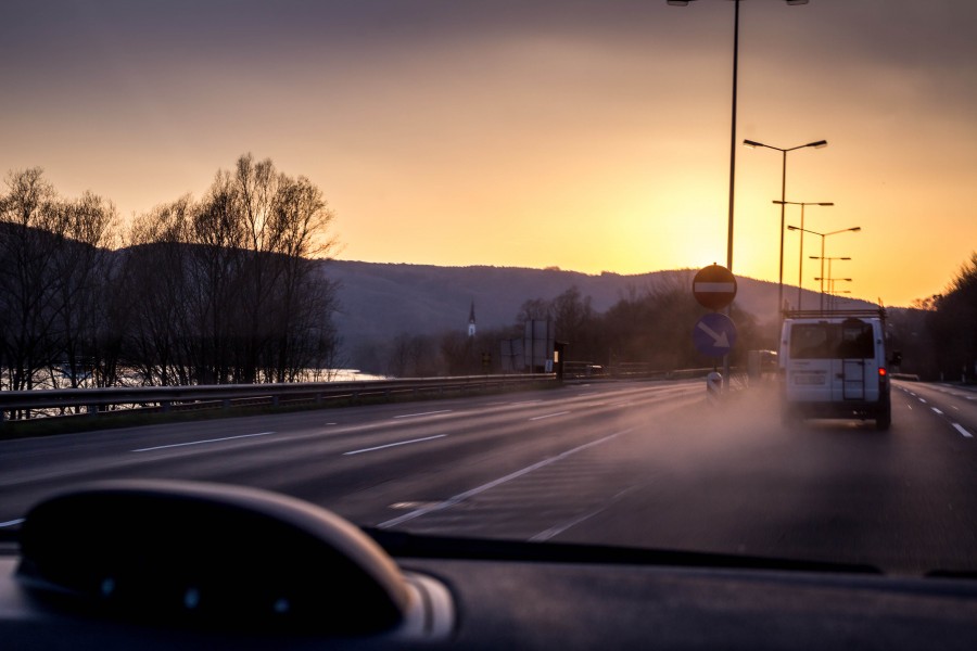 street, road, highway, interstate, morning, early, evening, sunset, against hand sign, traffic, travel, 