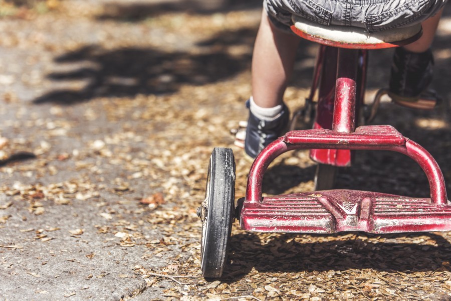 one person, child, tricycle, childhood, play, play, childhood, outdoor, activity,