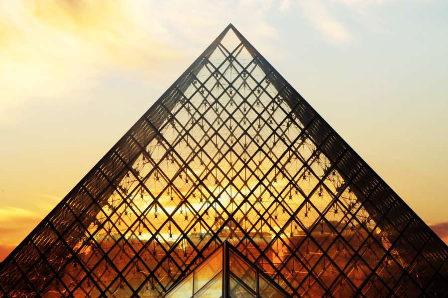 architecture, art, attraction, beautiful, blue, building, castle, chateau, clouds, crowd, culture, day, design, destination, dramatic, entrance, europe, european, exhibition, famous, france, french, glass, golden, historic, history, landmark, landscape, louvre, mirror, modern, monument, museum, palace, paris, place, pond, pyramid, queue, reflecting, reflection, shape, sky, stone, sunny, tourism, tourist, travel, water, sunset, dusk, 