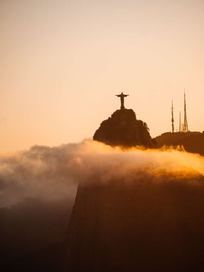 Christ the Redeemer, Rio de Janeiro, Brazil, Sunset, Landmark, dusk, clouds, Brazilian, 