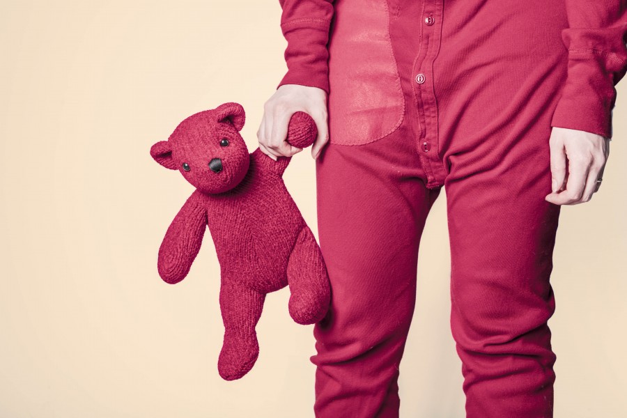 pajamas, red, bear, teddy, adult, fun, funny, concept, dream, costume, children,