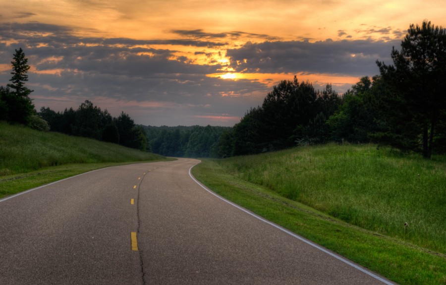 route, highway, landscape, sunset, nobody, asphalt, field, landscape,