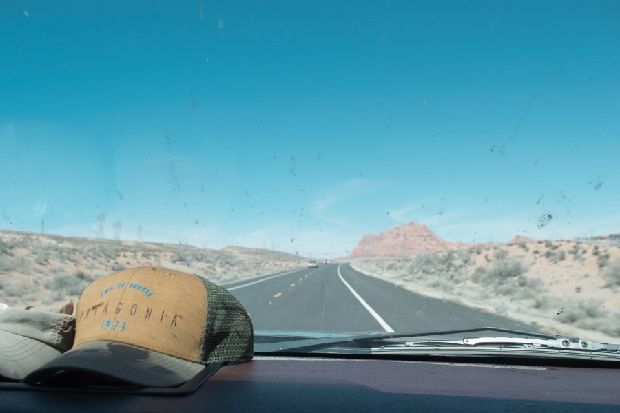 Patagonia, auto, car, truck, route, road, dirty windshield, dirt, travel, vacation, desert, hat, hat,