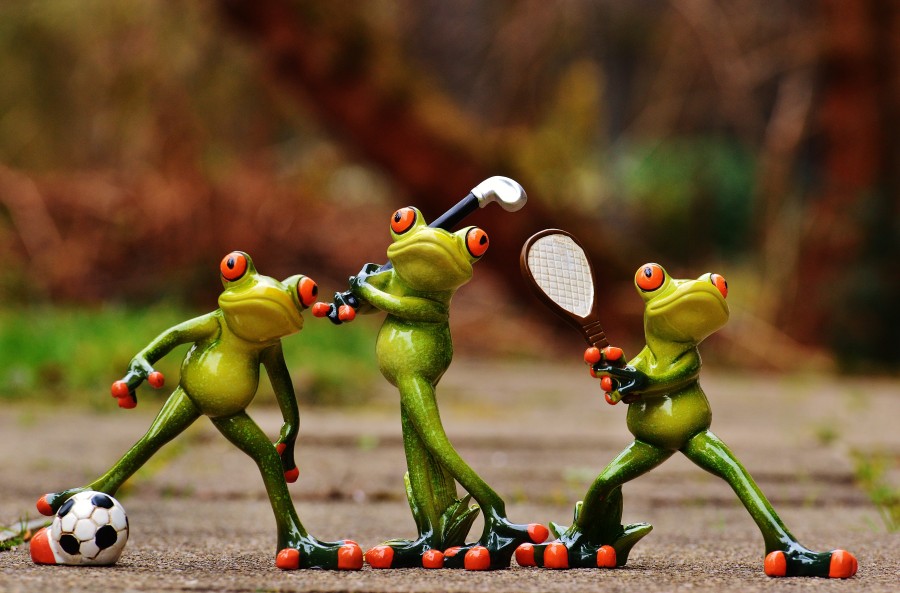 frogs, athletes, sports, athletes, soccer, tennis, golf, ball, racket, leisure, motion, fun, funny, free pictures, dolls, ornaments