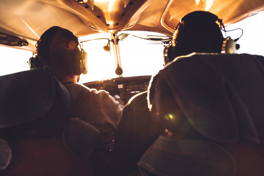 plane, old, fly, flying, two people, pilot, copilot, day, transportation, handling, airplane,