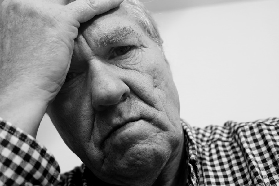 man, depression, adult, malaise, black and white, pain, head, 50 years,