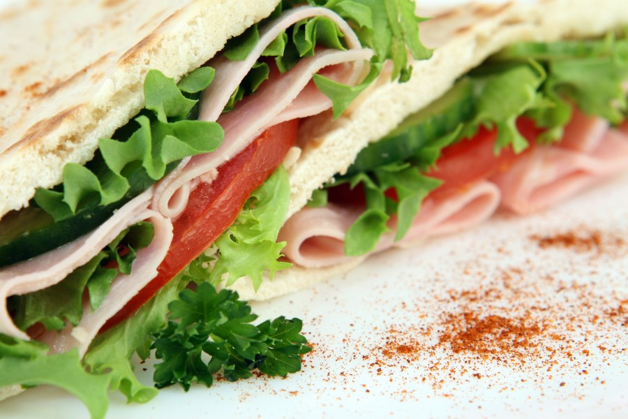 sandwich, ham, lettuce, white background, food, dish, fresh