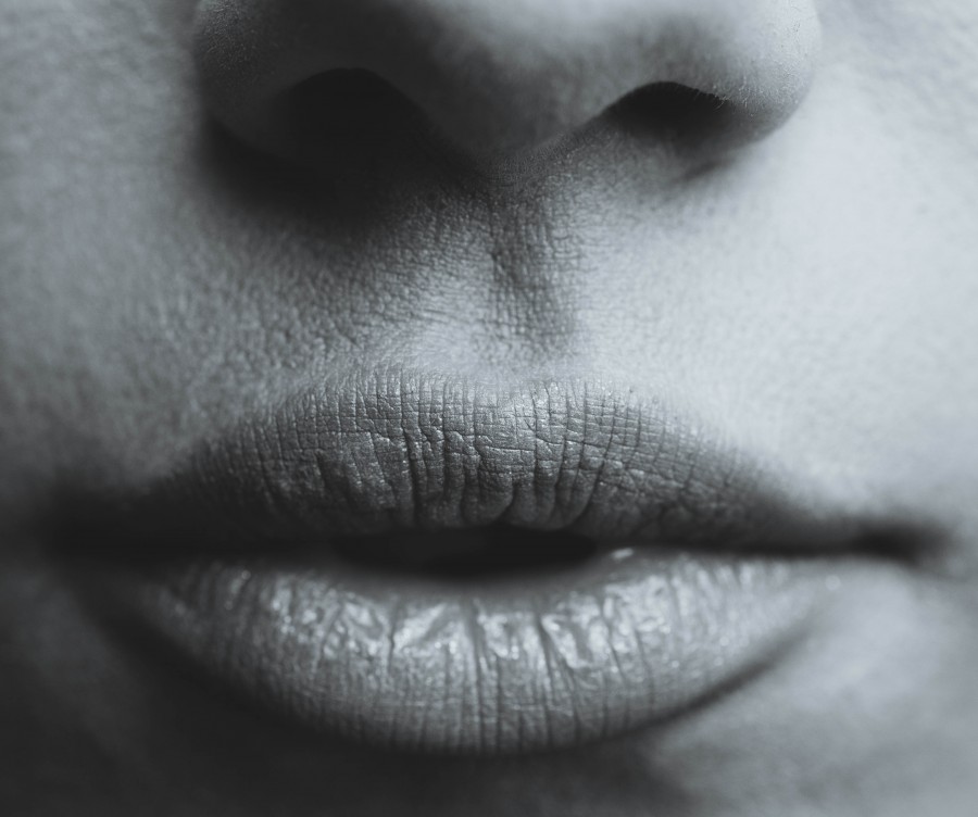 black and white, one person, people, woman, mouth, face, lips, lip,