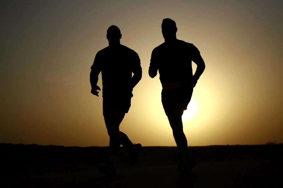 two, people, man, men, running, sport, running, sunset, sunset, sunset, running, run, activity, outdoor, athletic,