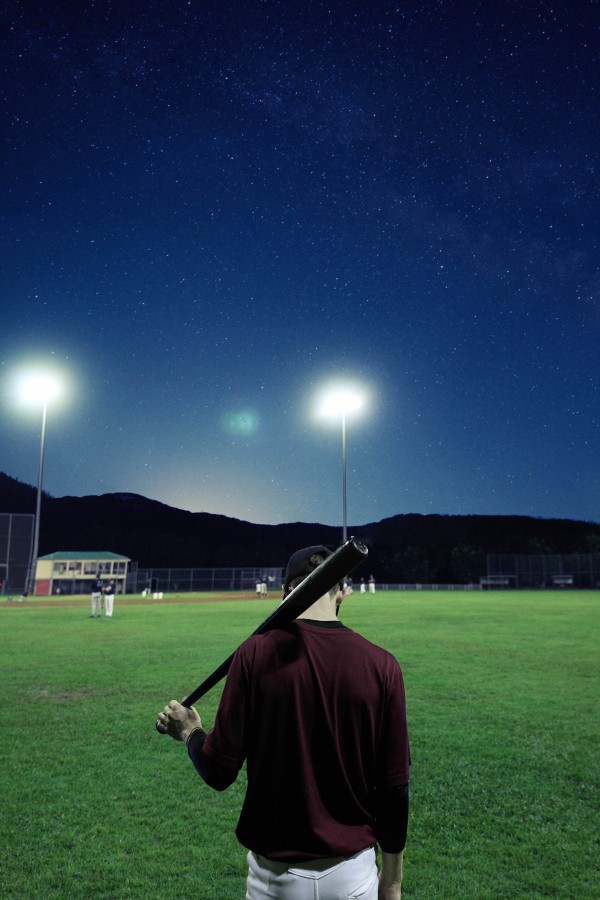 bat, baseball, game, sport, man, youth, player, play, night, field, illuminated,