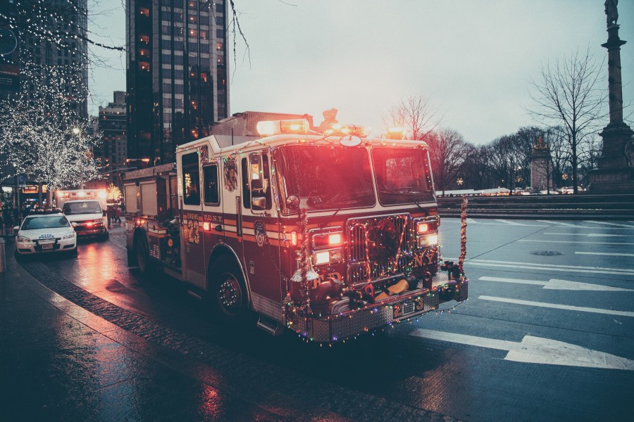 truck, firefighter, fire, light, lights, red,