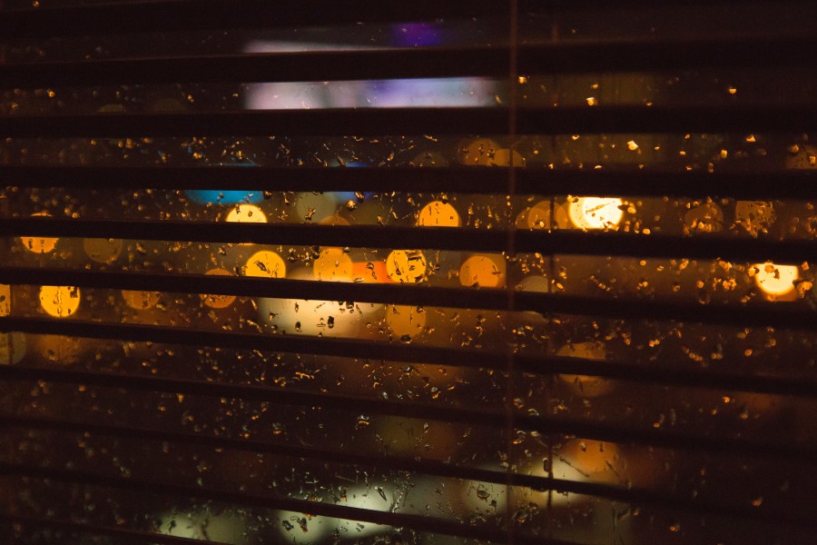 window, rain, night, no city lights, curtain, bathroom, bedroom,