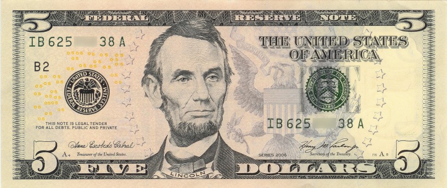 bill, money, $ 5, five, 5, dollar, economy, finance,