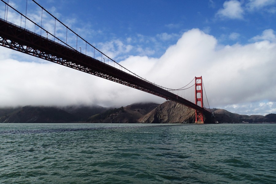 bridge, golden gate, san francisco, bay, california, usa, united states, exterior, outdoor, seen below, construction, architecture, america, famous place, unesco, suspension bridge,