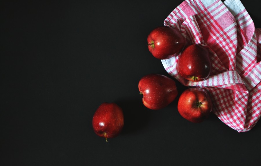 apple, apples, red, red, black background, food, fruit, one, five,