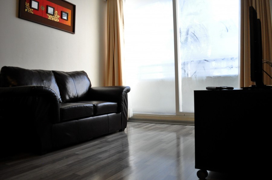 living room, floor, chair, sofa, interior, house, leather, brown, window, tv, television, nobody,