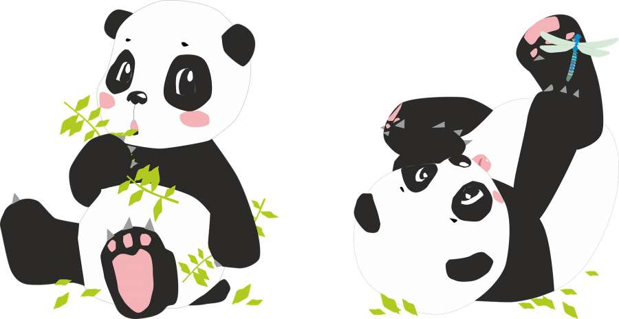 panda, pandas, bear, dragonfly, bamboo, bamboo, black, white, china, asia, green, cute, kawaii, infant, baby, animal world, tender, pretty, animal, nature, sitting, wallpapers kawaii