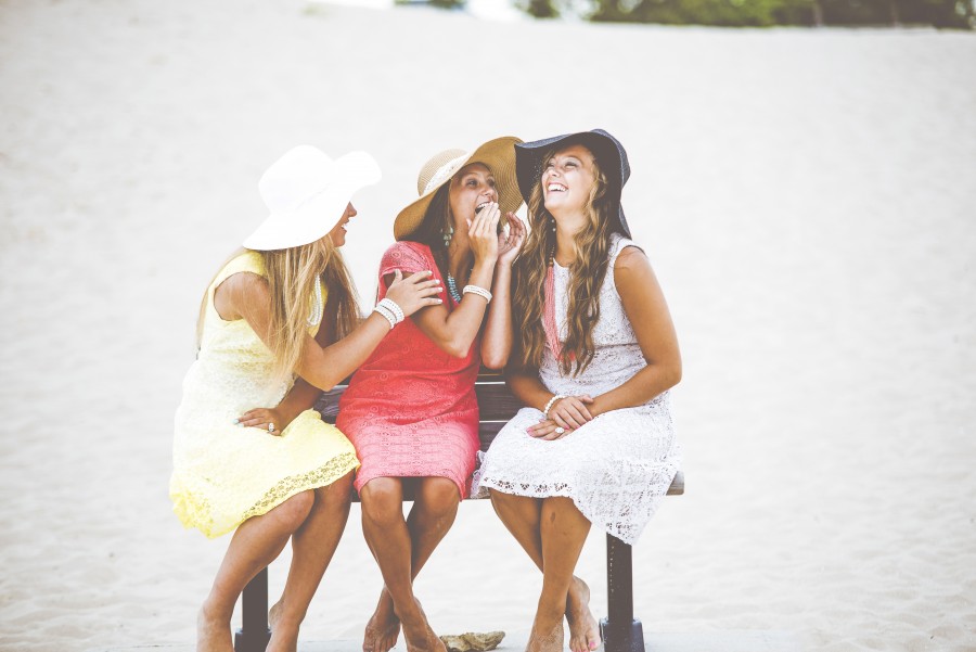 bank, fashion, friendship, fun, girls, happiness, happy, leisure, outdoors, people, sand, summer, women, friends, young, dresses, hats, beach, summer look