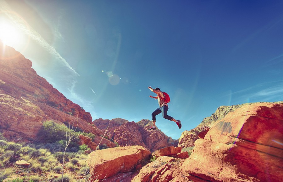 Athletic, Beautiful, HDR, Las Vegas, Lifestyle, Orange, Red, Sky, Sport, Spring, Summer, Travel, Walking, active, activity, adventure, backpacking, blue, climb, climbing, fitness, jump, leap, male, man, nature, outdoor, red rock, sports, trek, trekking, trip, young, youthful, 