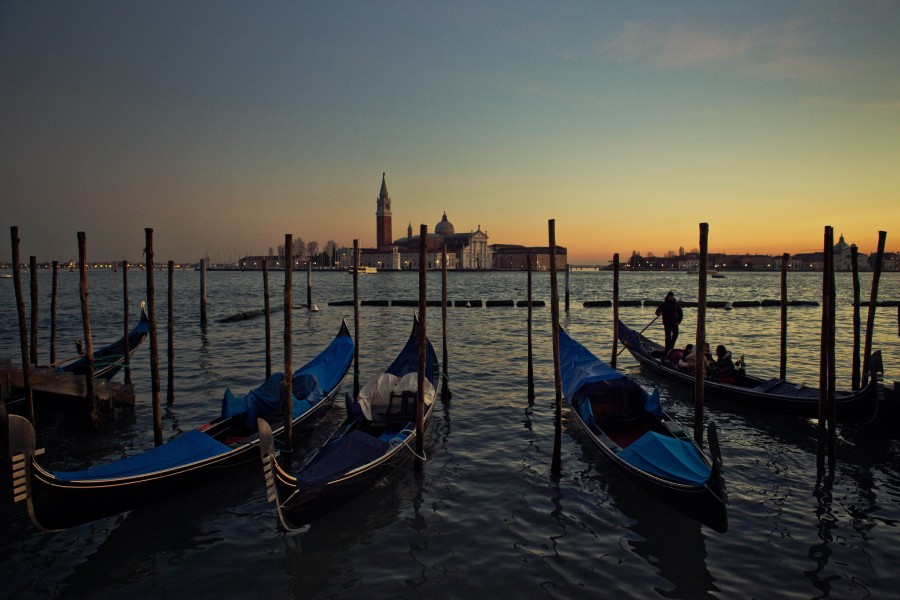 italy, venice, sunset, europe, gondola, gondolas, landscape,