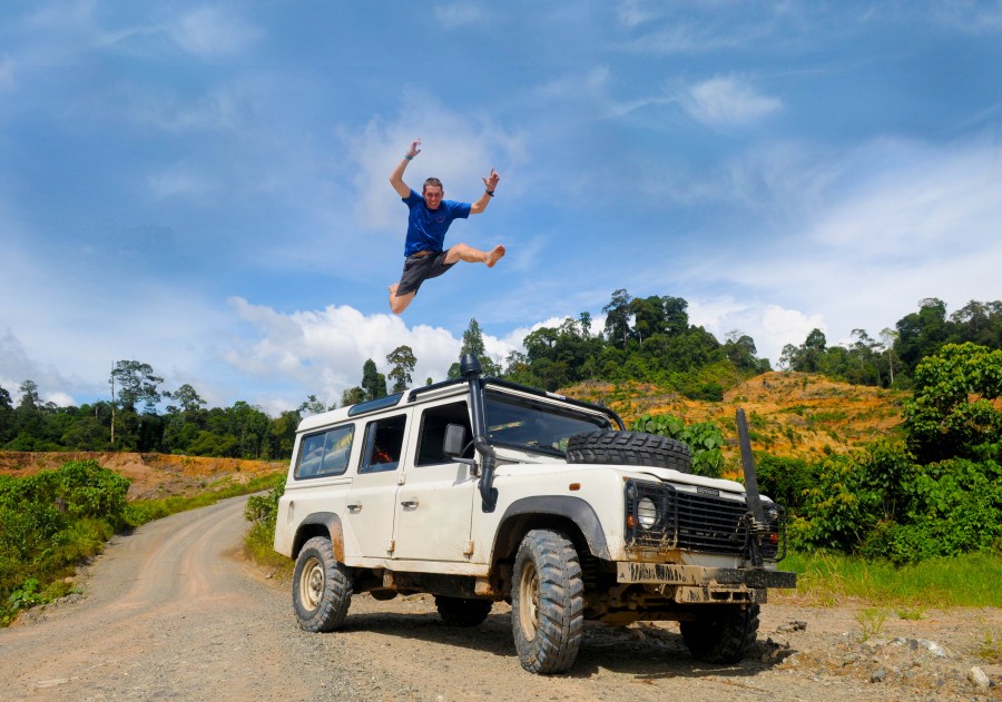 4x4, Holiday, Transport, Travel, celebrate, gap year, happy, joy, jump, leap, man, off road, vacation, 