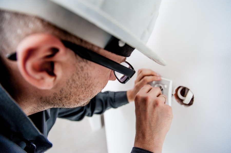 electrician, work, circuit, wiring, cables, connection, installation, electric, electronic, panel, box thermal, man, one person, adult, sunglasses, goggles, plug,