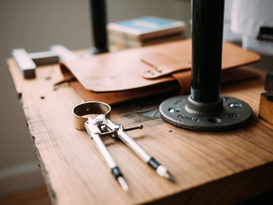 architecture, desk, compass, instrument, measure, measure, folder, notebook, leather, wood, close-up, concept, study, geometry