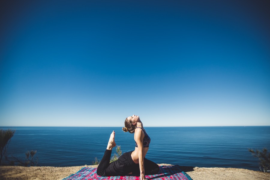 woman, yoga, exercise, practice, of, meditation, relaxation, relaxation, sport, stretching, stretch, young, 20 years old, outdoors, activity, health, beach