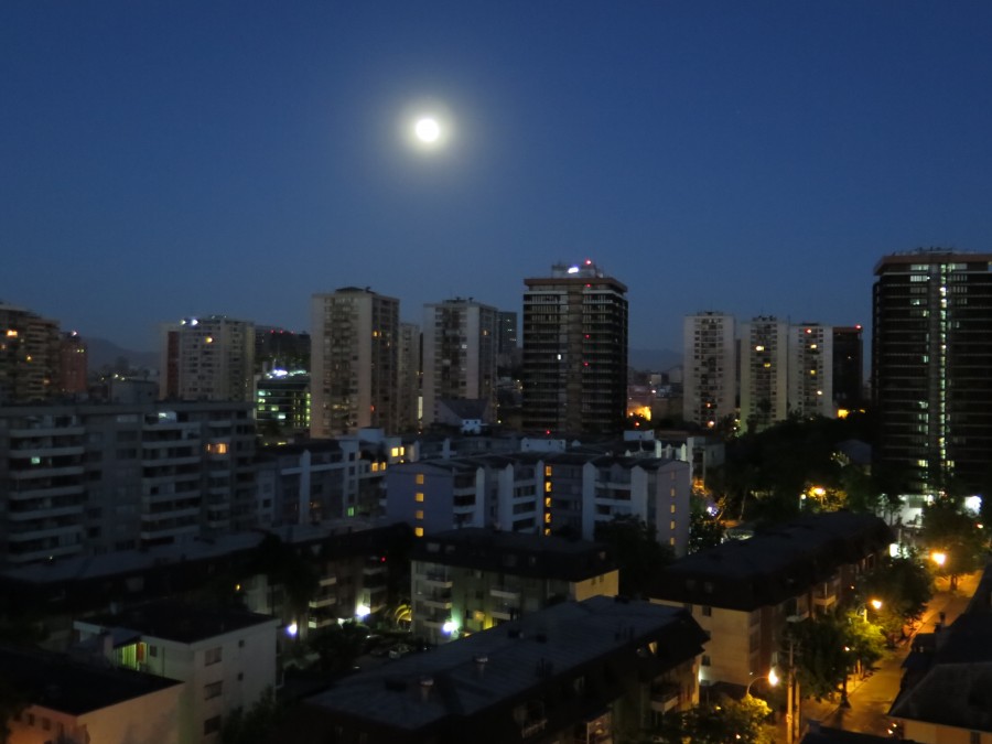 santiago, chile, night, city, urban, america, latino, latin, buildings, full moon, moon,