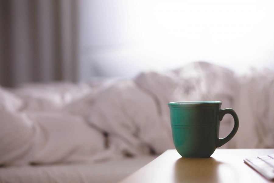 bed, room, interior, savannah, savannahs, tea, coffee, drink, hot, infusion, cup, green, ceramics, room, morning ,awakening, breakfast,
