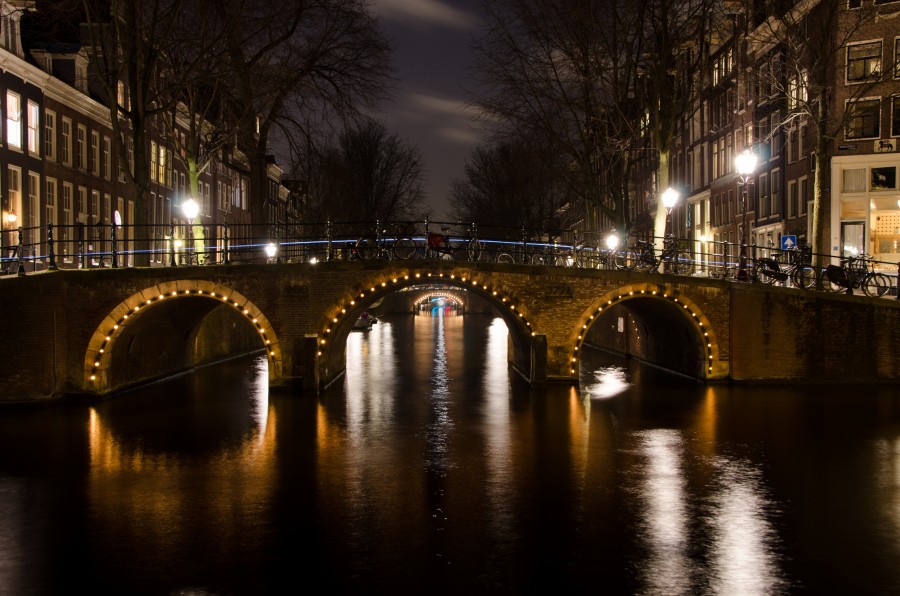 amsterdam, bridge, europe, holland, city, urban, lights, landscape, night, canal,