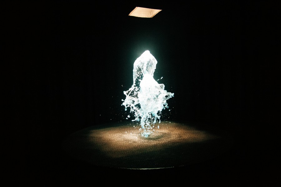 water jet, splash, black background, concept, nobody,