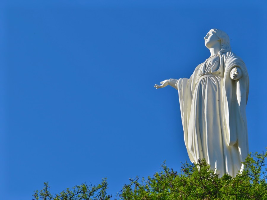 Virgin, Mary, statue, hill San Cristobal, santiago, chile, latin america, america, religion, blue sky,