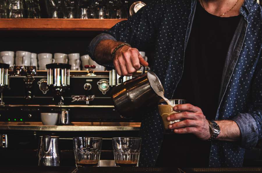 drink, bar, alcohol, man, bartender, glass, happy, wine, occupation, indoors, adult, restaurant, barman, people, bottle