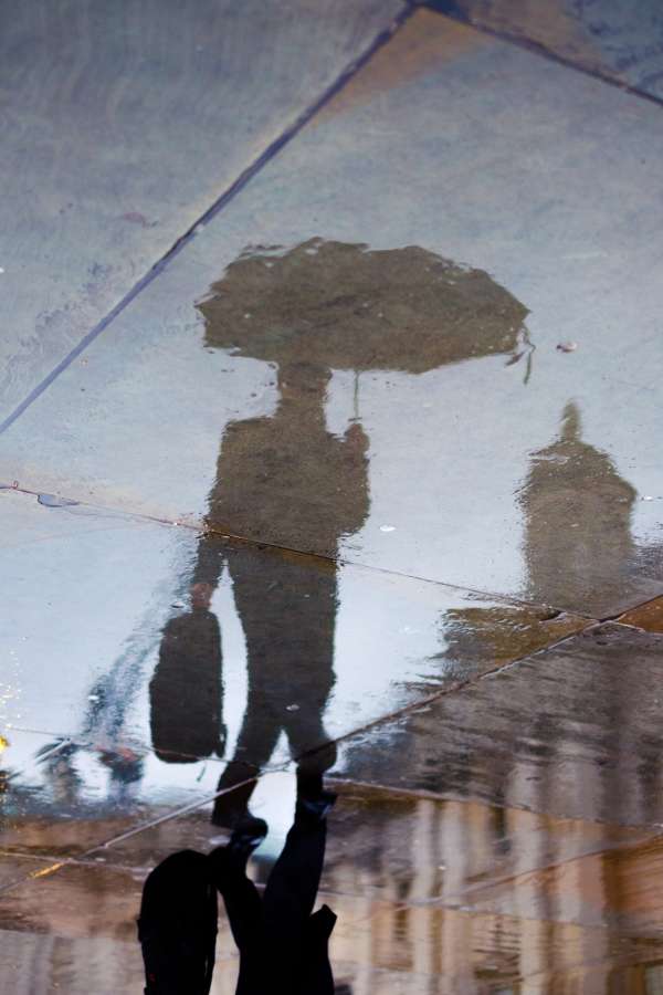 rain, reflection, umbrella, street, city, one person, man, urban, wet, shadow