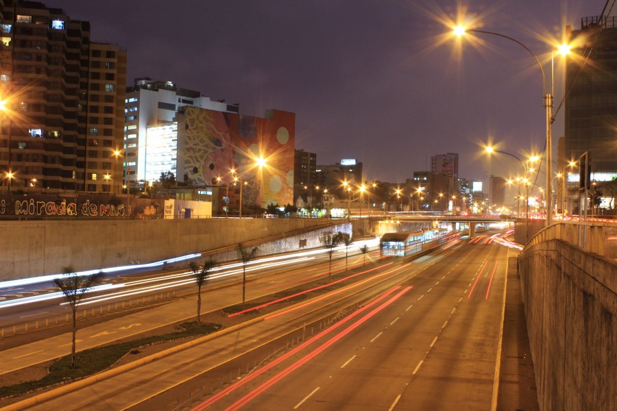 night, track, dusk, city, cars, lights, highway, lima city, peru, latin america, 