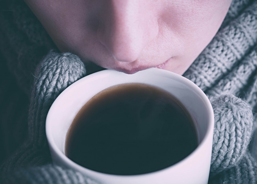 one person, people, woman, gloves, glove, fabric, wool, cold, coffee, cup, drink, hot, winter, concept, drinking, 