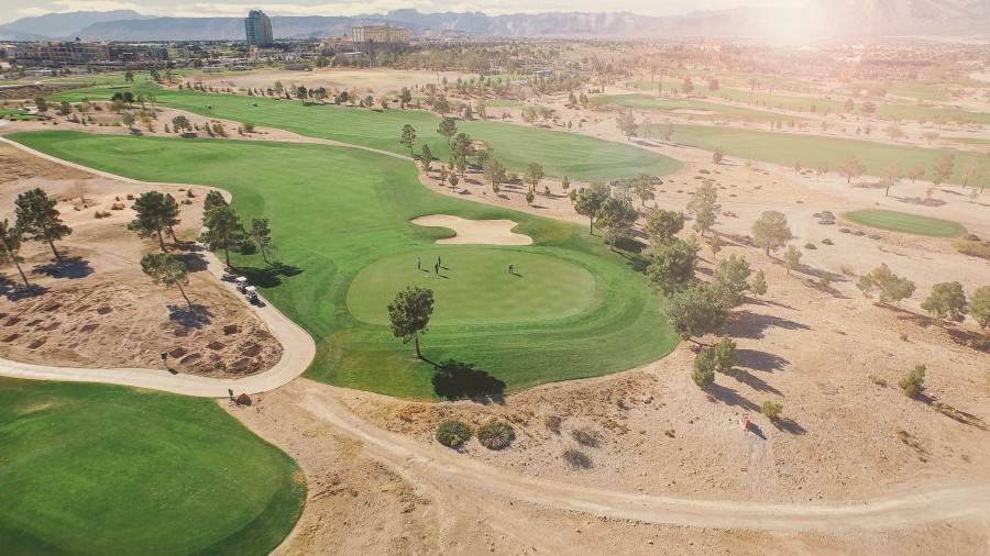 Grass, Holiday, Hotel, Las Vegas, Public Domain, Sky, Sport, Trees, birdseye, city, drone, evening, fairway, golf, golfing, green, play, playing, relax, resort, tornament, town, vacation, 