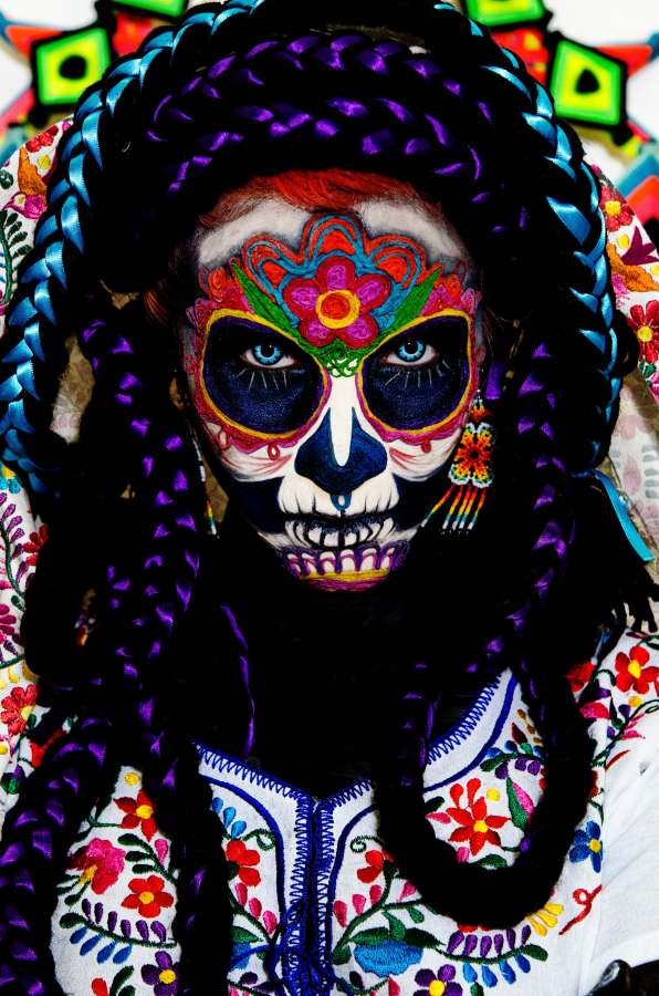 Person, Face Paint, Costume, Day Of The Dead, Hair, Outdoors, Street Art, Mexico, Traditional, Horror, makeup 
