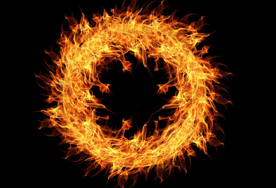  fire, ring, circle, black background, illustration, nobody,