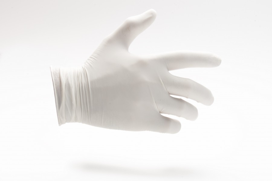 white background, hand, glove, concept, nobody, invisible, squeeze, treatment, cleaning, latex,
